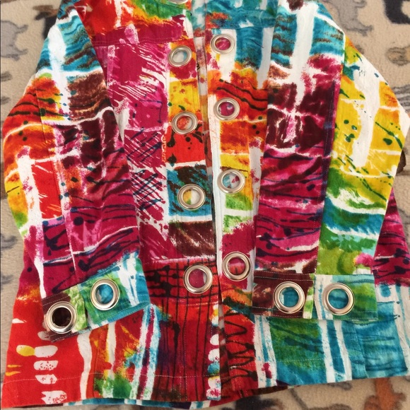 Parsley and Sage Multi color jacket hook and eye closure 3/4”sleeve. 2 pockets - Picture 4 of 7